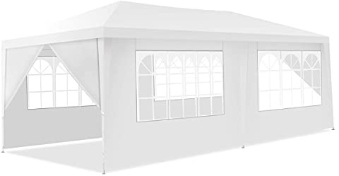 DREAMADE 3x6m Gartenpavillon mit Metallstruktur, Faltpavillon mit 4/6 Seitenwände, Wasserdichtes Partyzelt, Faltbares Gartenzelt mit Tragetasche, für Party Hochzeiten Camping, Weiß (6 Seitenwänd)