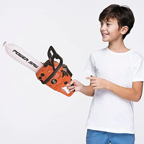 Kingsport Construction Tool Electric Chain Saw Toy Play Set Rotating Chain, Realistic Sounds & Pretend Construction Garden Yardwork, Outdoor Preschool Lawn Toy Gift for Toddler, Orange Colour