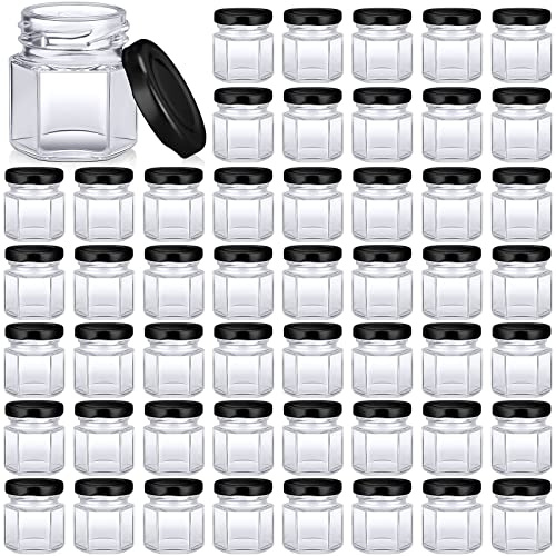 Nuogo Sechseckige Mini-Gläser für Hochzeit, kleine Honiggläser mit Deckel, für Gewürzdosen, Mason, Geschenke, Süßigkeiten, Honig, Hochzeit, Party, Basteln, Schwarz, 100 Stück