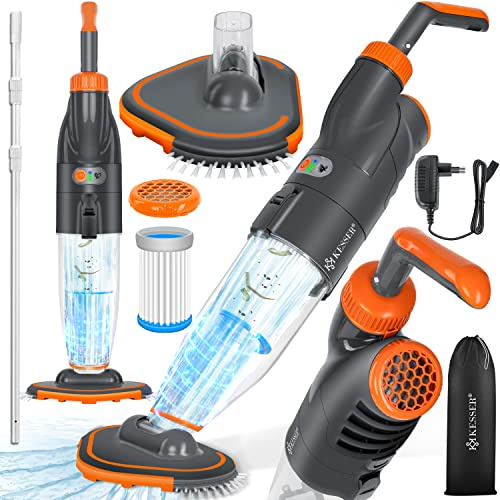 KESSER® Poolsauger mit Akku | elektrisch Pool Bodensauger Mit Teleskopstange 3,6m | Poolreiniger mit Filter & 2-Geschwindigkeits-System | Handsauger Reinigungsset kabellos bis zu 15m³ + Cover, Orange