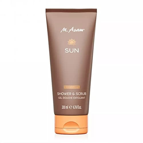 M Asam SUN Shower & Scrub Duschpeeling (200 ml) – 2in1: Duschgel & Körperpeeling Für Ebenmäßige Haut Vor Dem Sonnenbaden, Entfernt Zuverlässig Abgestorbene Hautschuppen, Vegane Körperpflege