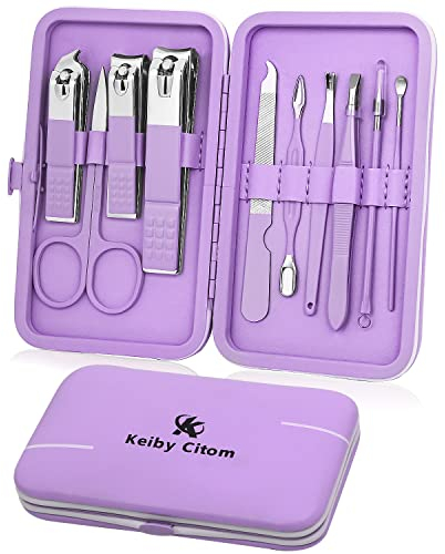 Maniküre Set 10-teiliges, Pediküre kit Nagel Schere Nagelpflege Nagelknipser etui, Nagelset Nageletui Nagelknipser Set, Reise Beauty Kit (Lila)