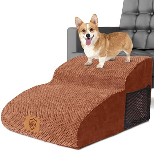 HEVOL Hundetreppe, Hunderampe, Tragbar Haustiertreppe für Hunde und Katzen, Waschbarer Hunderampe Katzentreppe mit Plüschbezug für Bett, Haustierrampe mit Waschbar Bezug