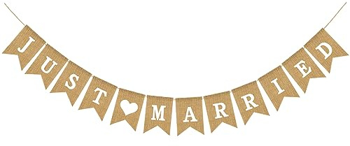 Just Married Banner Sackleinen Hochzeit Girlande Deko Vintage Rustikal Wimpelkette Just Married Buchstaben Banner für Romantische Hochzeiten Heiratsantrag Brautdusche Verlobung Party Dekoration
