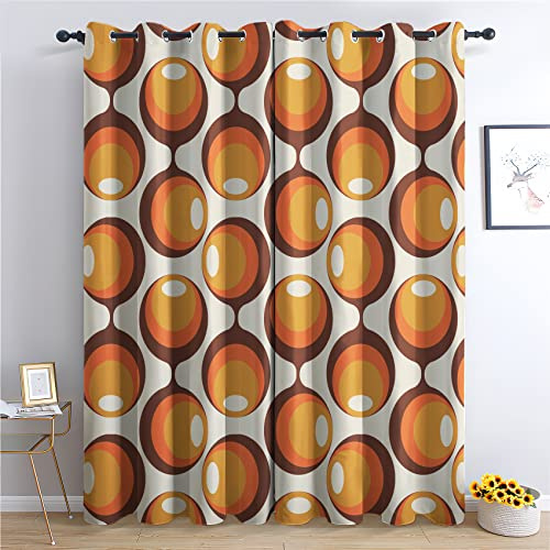 THYUNQ Vorhänge Retro Vintage 70er Geometrische Motiv, Vorhang Blickdicht Verdunklungsvorhänge Thermovorhang mit Ösen, Gardinen Wohnzimmer Schlafzimmer Fenster, 2er Set Curtains, H 245 x B 140 cm
