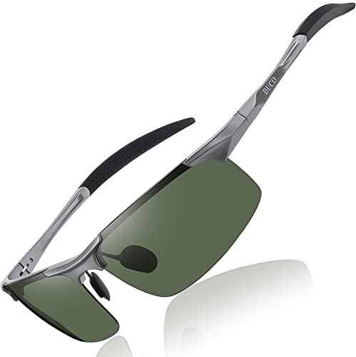 DUCO Herren Sportbrille Polarisierte Sonnenbrille Fahrerbrille Ultraleichte Al-Mg Metallrahmen UV400-Schutz Männer Sonnenbrillen 8177S | 25g Ultraleichte Fahrerbrille für Männer, UV400-Schutz Verspiegelt Linse Kategorie 3, Verstellbare Nasenpads, Federscharnier