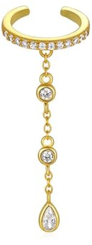 Ear Cuff Silber 925, Ohrklemme Gold Einreihige Zirkonia Quaste 1 Stück Geschenk Hochzeitstag