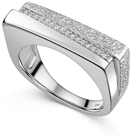 MATERIA by Matthias Wagner Damen Ring Silber 925 länglich mit Zirkonia gehämmert glänzend
