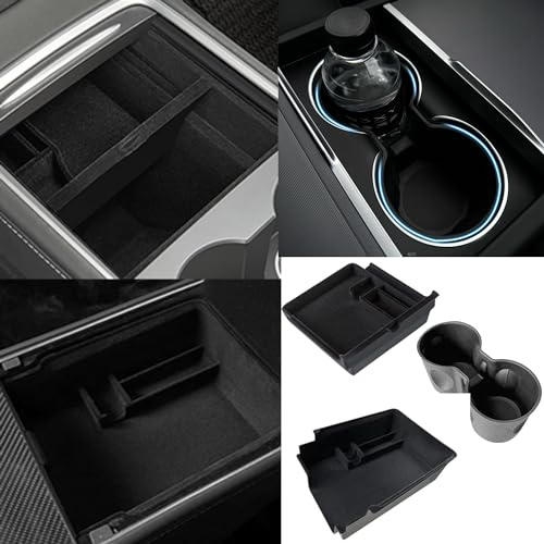TOPABYTE Mittelkonsole Organizer Getränkehalter für Tesla Model 3Y, 3 Stück | Armlehne Aufbewahrungsbox Becherhalter für Model Y 2020-2024 und Model 3 2021-2023 Zubehör Armlehnen-Organizer-Tablett-Set