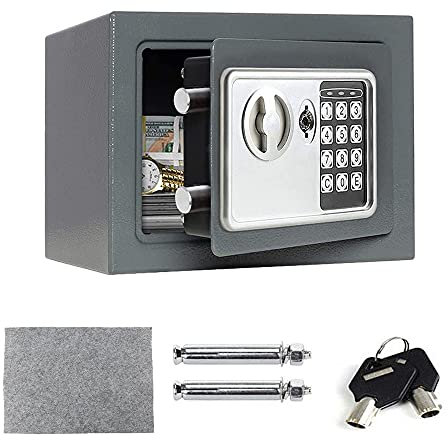 Klein Tresor für Zuhause, 4.6L Elektronischer Digitaler Safe mit PIN Code und Schlüssel, Möbeltresor für Geschäft Büro Hotel Gelddokument Schmuckpass, Grau, 23x17x17cm