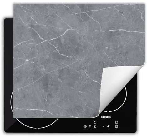 DarHaus Herdabdeckplatte Einteilig Küche Herdabdeckung Ceranfeld Herdabdeckplatten Anti Rutsch Matte Aufrollbar 60x52 cm, grau - Marmor