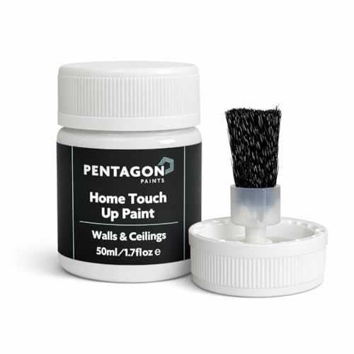 Pentagon Paints Touch Up Paint for Walls & Ceilings – White Matt Emulsion – Quick Drying Wall Repair Paint for Scuffs, Stains & Marks – Built‑In Brush – 50ml