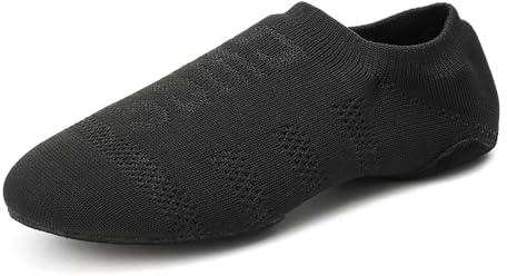Uonpie Chaussures Danse de Salon pour Fille Bout Fermé a Enfiler Chausson Talon Plat de Danse Moderne Jazz Entrainement,Daim,Noir,35EU