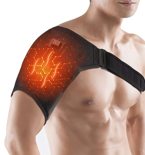 XINCHIA Heated Shoulder Support Brace Compression Support Wrap Belt Arthritis Joint Injury Pain Relief Arm Support Neck Shoulders Breathable Heating Pad Protective Brace Adjustable Strap Rotator Cuff