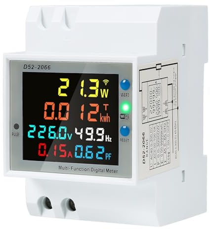 BuyWeek Contatore Elettrico Monofase, Contatore di Energia Intelligente con Controllo APP WIFI Tuya, Amperometro Voltmetro Watt Potenza KWH, Monitor Utilizzo Elettricità Domestica, Guida DIN da 35 mm,