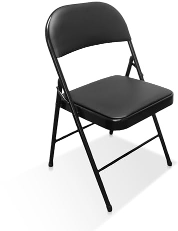 Royalford Heavy Duty Folding Padded Chair with Metal Frame Padded Seat Foldable Chair for Outdoor & Indoor Home Office Dining Easy Store Back Rest Computer Desk Chairs, Black