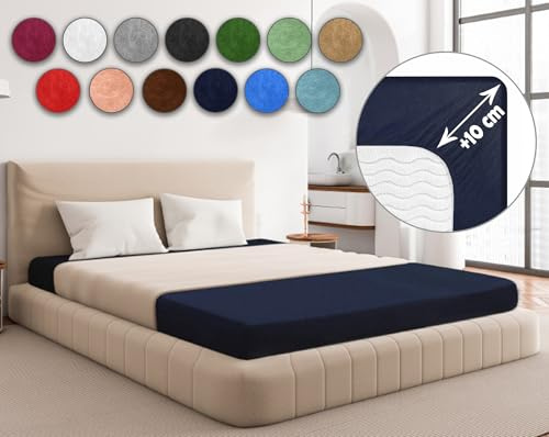Sesto Senso Spannbettlaken 160x200cm Dunkelblau für Topper Frottee mit Gummizug 100% Baumwolle