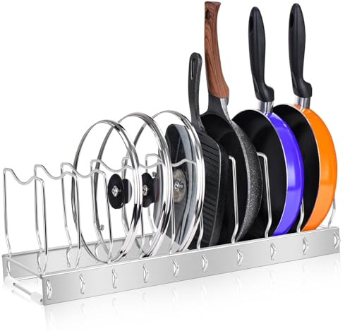 Topfdeckelhalter, Abtrennbarer Topfdeckel Organizer mit 9 Verstellbaren Fächern,Rutschfest Deckelhalter Schublade, Deckel Organizer Küche zur Aufbewahrung von Deckeln, Schneidebrettern und Pfannen