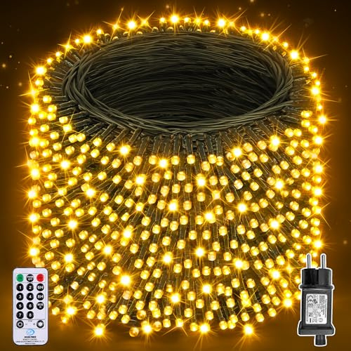 Auriostar Lichterkette Weihnachtsbaum Außen Innen - 80m 800 LED Lichterkette Außen Strom mit Fernbedienung Timer, Wasserdicht 8 Modi Lichterkette Weihnachtsbeleuchtung für Weihnachten Garten Party