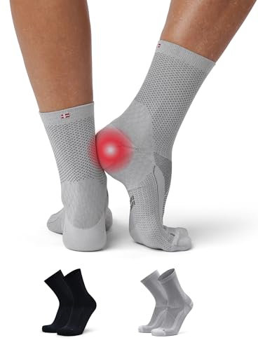 DANISH ENDURANCE Calcetines con Soporte para Fascitis Plantar, Calcetines Funcionales para Neuropatía, 2 pack, Multicolor (1x Negro/Gris, 1x Gris Claro) 43-47
