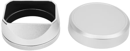 Square Metal Lens Hood with Adapter Ring & Lens Cover, Silver Metal Square Lens Hood Shade with Cover for X100VI X100V X100F X100T X100SX100 X70
