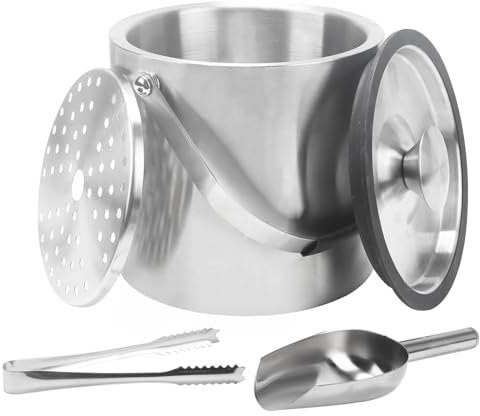 Minnhua 3L Seau a Glacon Seau a Champagne Sceaux à Glace et Rafraîchisseur Double Paroi seau à Glaçons Isotherme en Acier Inoxydable avec Couvercle Pince Pelle et Passoire pour Champagne Vin Bière