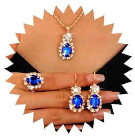 Atentuyi Gold Bräute Hochzeit Ohrring Und Halskette Set Ring Schmuck Set Rot Grün Smaragd Kristall Anhänger Halskette Prom Schwarz Strass Ohrringe Blau Cz Tränen Halskette Party Braut Ohrringe Fallen