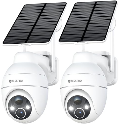 YESKANO 2K Camera Surveillance WiFi Exterieure sans Fil, Panneau Solaire 360° PTZ Caméra Exterieur sans Fil Solaire Batterie 2,4 GHz, Vision Nocturne Couleur, Détection PIR, Audio Bidirectionnel