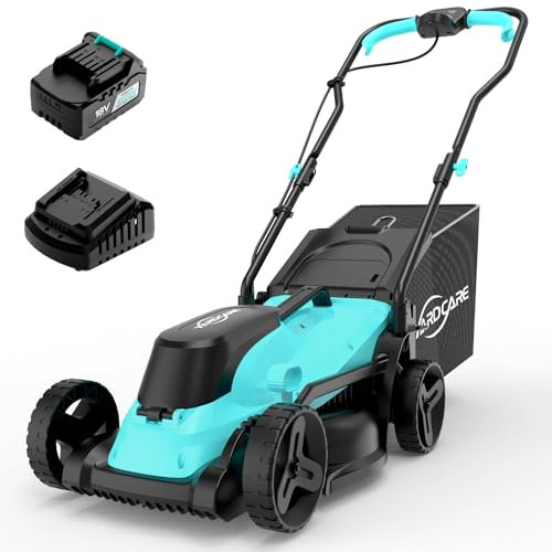 YARDCARE Tagliaerba a Batteria, Motore Brushless, 18V, con Batteria 4.0Ah e Caricabatterie, Larghezza di Taglio 34 cm, Display LED, Regolazione Altezza 5 Livelli (25-65 mm), Cesto di Raccolta 30L