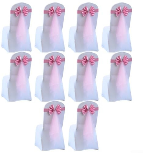 Elegantes 10-teiliges Set mit elastischen Stuhlhussen mit Schleife, für Hochzeiten und Partydekorationen (Rosa)