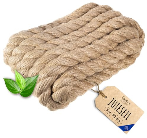 Creative Deco Thick Heavy Duty Jute Rope Natural Brown | 5mx50mm | Twisted | Hemp Rope | Personalisation Every 5m | Twine Decking Rope Cord Cat Arts Crafts Garden Hammock Swing | Strong Durable String