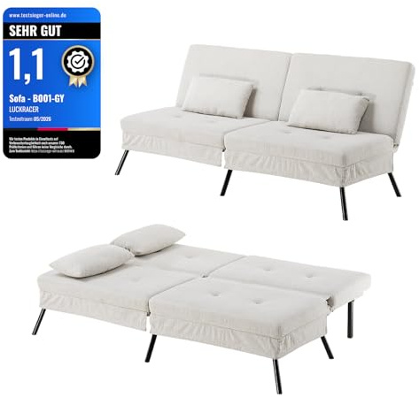 LUCKRACER Sofa 3 Sitzer Sofa Schlafsofa mit Schlaffunktion, überzug Futon Klappsofa, Bettcouch, ecksofa, Couch, 5 Verstellbare Winkel, Ideal für Wohnungen Wohnzimmer aus Cordstoff Beige