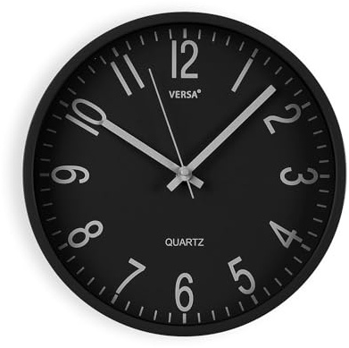 Versa Raven Reloj de Pared Nuevo Mecanismo Y Calidad Mejorada silencioso y Decorativo, para Cocina, Salón o Comedor - Fácil de Leer, Medidas (Al x L x An) 25 x 4,3 x 25 cm, Polipropileno, Color Negro