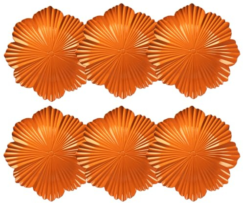 UOEKCS Orange Charger Plates Flower Shape, 13 Inch.Set of 6 Plastic Decorative Plates for Table Setting, Party, Wedding.
