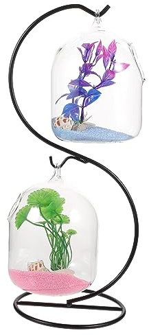 Kichvoe Aquarium Verre à Suspendre pour Bureau Bocal à Poissons avec Support Petit Aquarium pour Poissons Betta Et Plantes