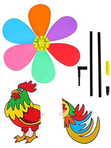 Kisangel 3pcs 3d Rooster Pinwheel Garden Windmill Lawn Decoration Toy for Boys and Girls Outdoor Yard Ornament