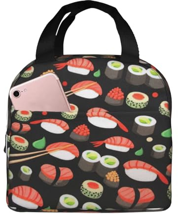 ASFgda Lonchera japonesa con estampado de camarones sushi para mujeres y hombres, resistente al agua, reutilizable, para el trabajo, oficina, viajes, picnic