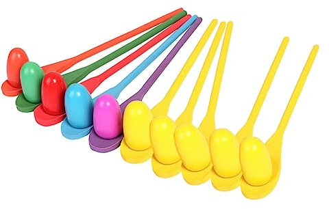 SOPOTUTU 10 Sets Kids Egg Spoon Race Game Wooden Balance Toy Lightweight Sensory Training Tool for Family Picnic and Birthday Party Outdoor Playing Style