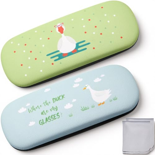 Photect 2 Pack Hard Shell Glasses Cases for Women, Christmas Gift for Her | Slim Holders with Microfiber Cloths Fit Readers, Blue Light Frames and Small Sunglasses for Handbag, Office and Travel Use