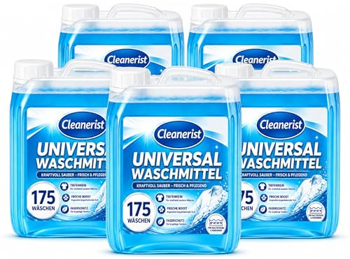 Cleanerist® Lessive Liquide Universelle 5x 5L (875 Lavages) - Détergent Concentré XXL Linge Blanc, Couleur et Noir - Parfum Frais 20-95°C - Alternative aux Pods et Poudre