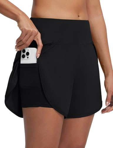 baleaf Swim Shorts Women High Waisted Board Shorts Tummy Control Beach Shorts Quick Dry Swim Bottoms with Pockets UPF 50+ Black XL