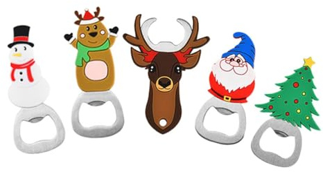 Toyvian Set 5 Apribottiglie Portatili Natalizi in Acciaio Resistente e Silicone Antiscivolo Apribottiglie Professionali per Birra e Accessori Casa per Feste di Natale per Cucina Bar e
