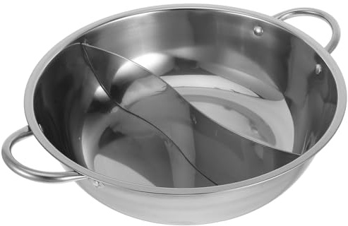 HIAKDOFT Stainless Steel Hot Pot with Divider 28Cm Two-Section Stock Pot Suitable for Korean Ramen and Shabu Shabu