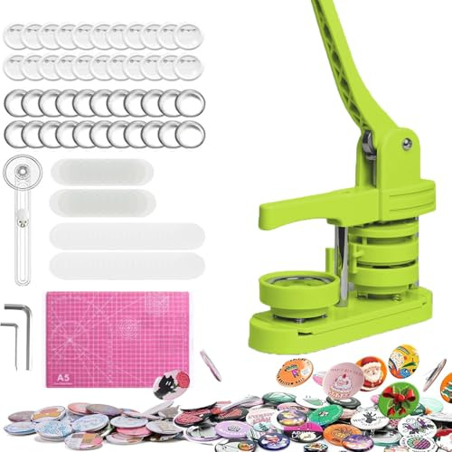 SRUIOOR Buttonmaschine 58 mm – Manuelle Buttonpresse Set ohne Montage, inkl. 100 Zubehör & Kreisschneider, DIY Abzeichenmaschine für Basteln, Partys & Geschenke(grün)