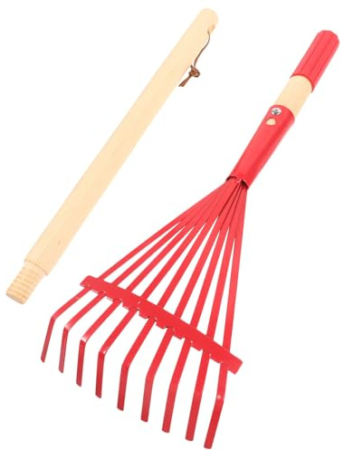iplusmile Rastrillo de Jardín Desmontable Mango de Madera Rojo, Rastrillo Pequeño para Césped y Flores, Herramienta Multifuncional para Jardinería al Aire Libre, Adecuado