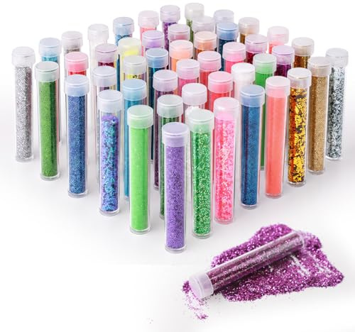 48 Colors Fine Glitter for Crafts, Face and Hair Glitters | for DIY Nail Arts and Crafts, Hair, Face, Make up, Epoxy Resin, Card Making, Nail Glitter Powder Decorations