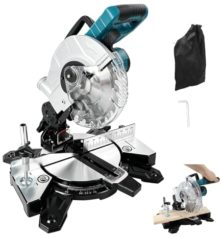 Kapp et Scie à onglets compatible avec Makita 18 V, diamètre 210 mm, scie à onglets coulissante, coupe biseautée de 0 à 45°, pour travail du bois, plateau de table en aluminium moulé sous pression