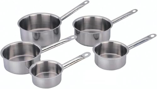 BAUMALU - Lot de 5 Casseroles Ligne Professionnelle - Acier Inoxydable Haut de Gamme - Bord Verseur - Tous Feux dont Induction - Triple Fond Diffuseur - Ø12 à 20cm, Argente