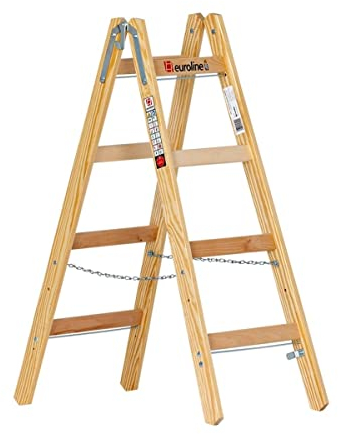 euroline | Holz-Sprossen-Stehleiter | mit Eimerhaken | 2 x 4 Sprossen