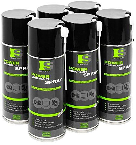 6 x 400ml Spraytive Power Druckluftspray: Mit 10cm + 50cm Sprühverlängerung - Reinigung von Tastatur, PC/Computer, PS5, Kamera